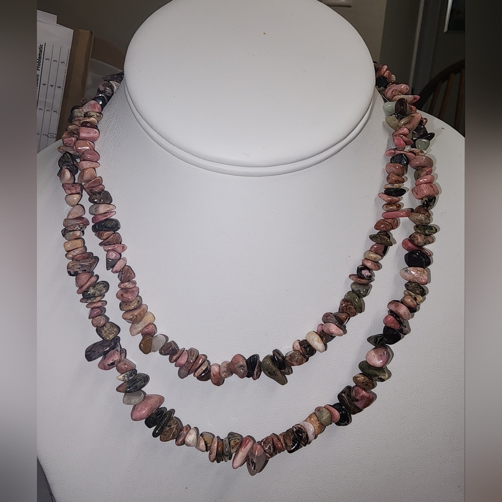 Rhodolite Jasper and Unakite  Chip Necklace